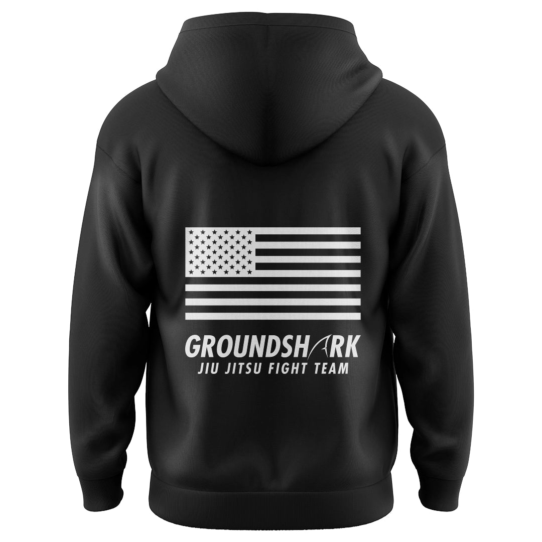 GROUNDSHARK Fight Team Pro Black - Jiu Jitsu BJJ Hoodie (Fully Embroidered) Back