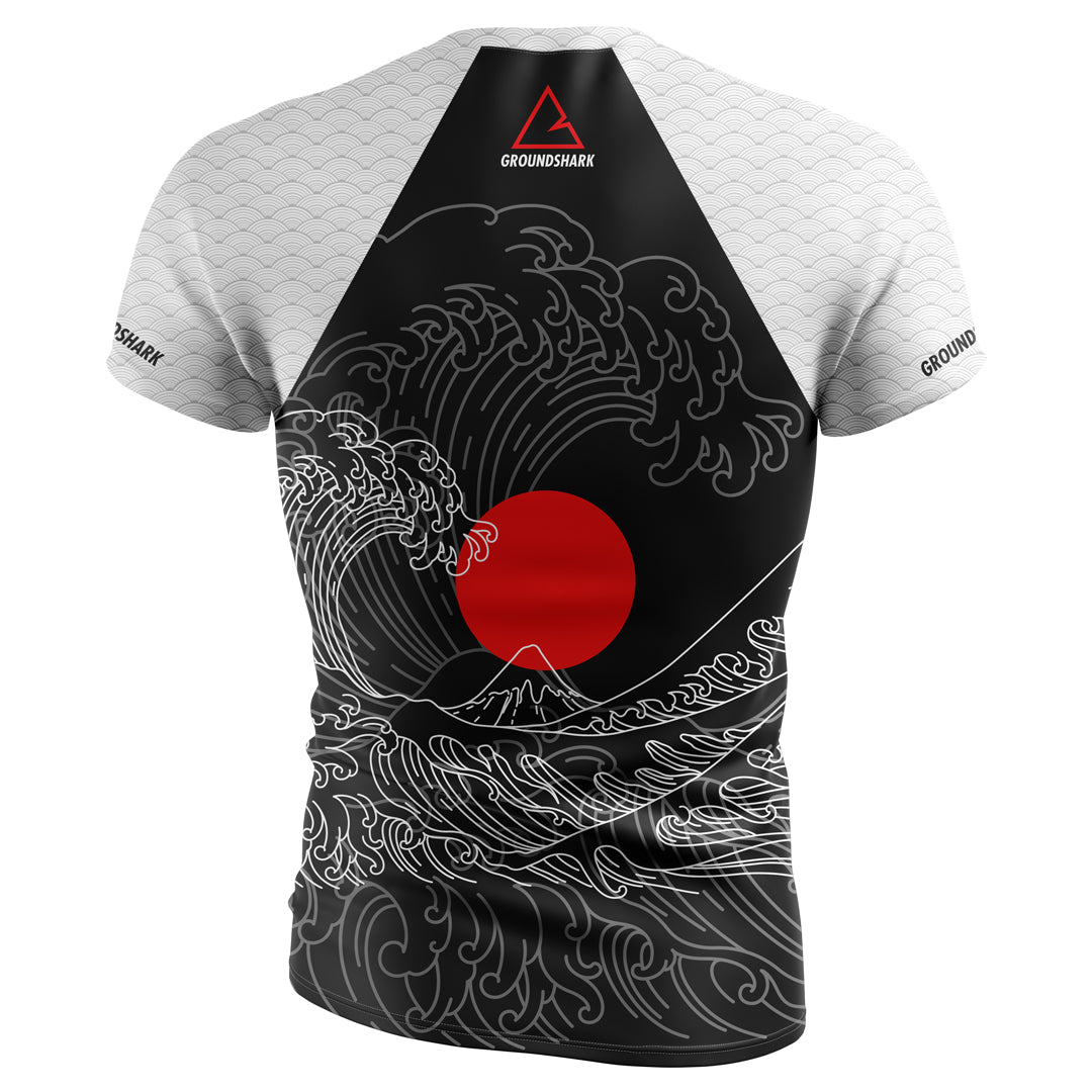 GROUNDSHARK Great Wave - Jiu Jitsu Short Sleeve BJJ Rashguard Back