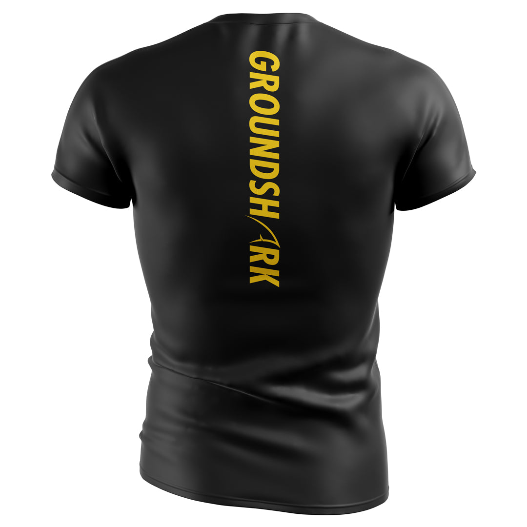 GROUNDSHARK Gold - Jiu Jitsu Short Sleeve BJJ Rashguard Back