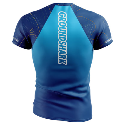 GROUNDSHARK Blue Fade - Jiu Jitsu Short Sleeve BJJ Rashguard Back