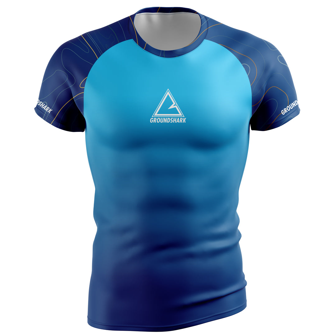 GROUNDSHARK Blue Fade - Jiu Jitsu Short Sleeve BJJ Rashguard