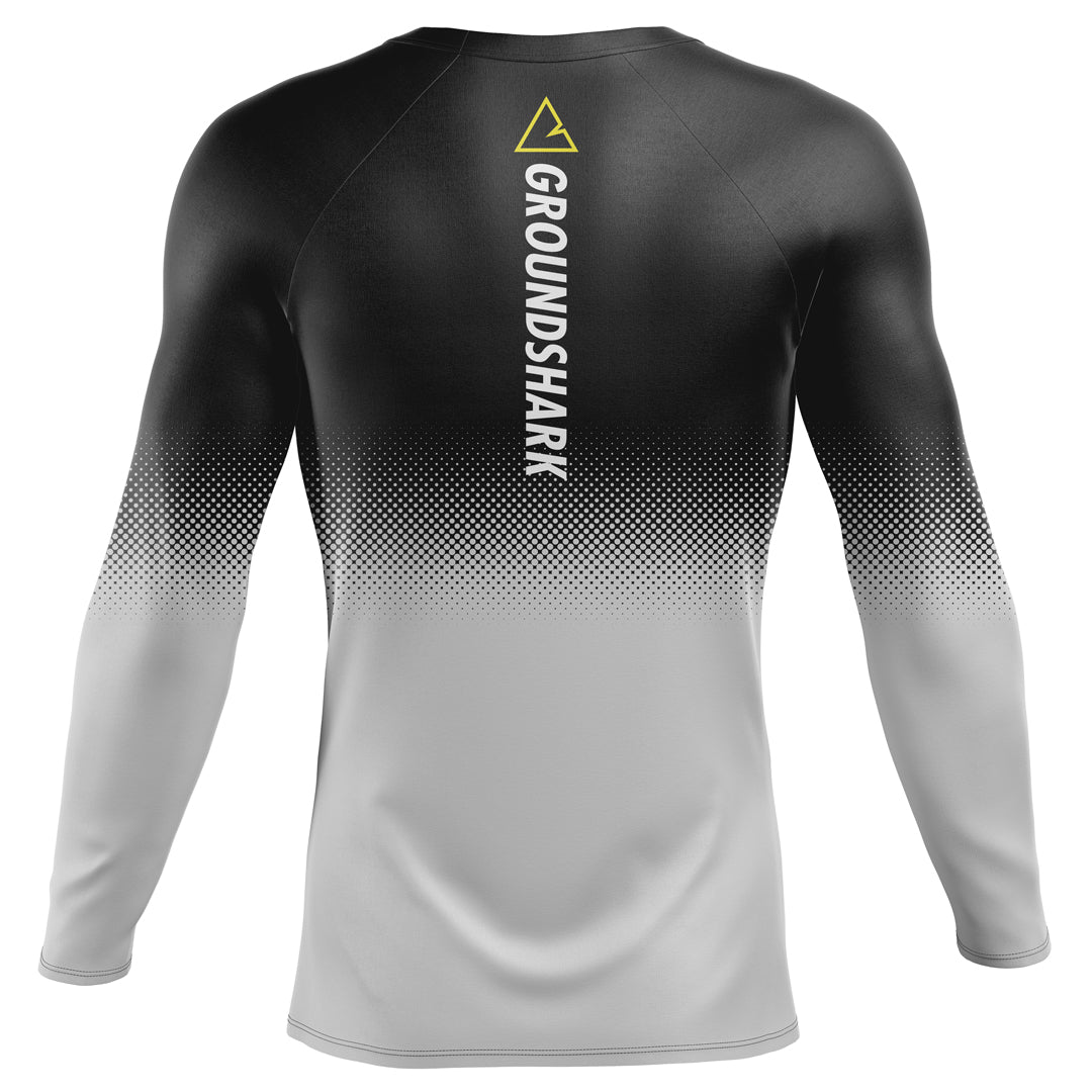 GROUNDSHARK Gray / Black - Jiu Jitsu Long Sleeve Men's BJJ Rashguard Back