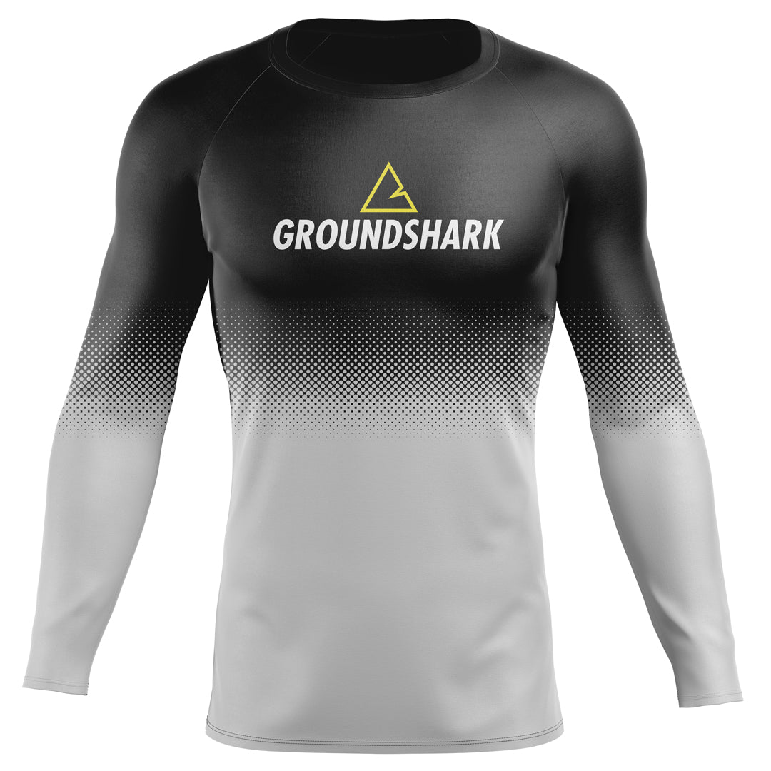 GROUNDSHARK Gray / Black - Jiu Jitsu Long Sleeve Men's BJJ Rashguard