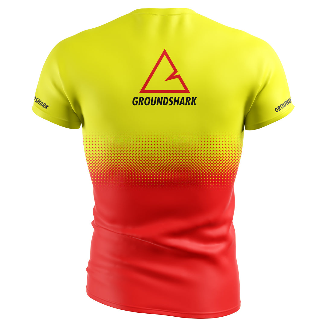 GROUNDSHARK Fire - Yellow / Red Jiu Jitsu Short Sleeve BJJ Rashguard Back