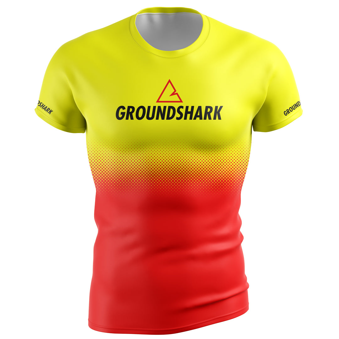 GROUNDSHARK Fire - Yellow / Red Jiu Jitsu Short Sleeve BJJ Rashguard