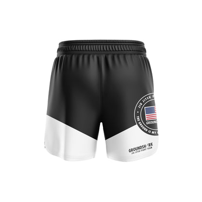 GROUNDSHARK Black / White (Elastic) Jiu Jitsu BJJ Nogi Shorts Back