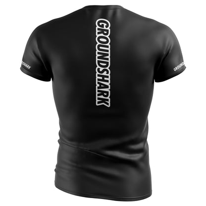 GROUNDSHARK Black Outlined - Jiu Jitsu Short Sleeve BJJ Rashguard Back