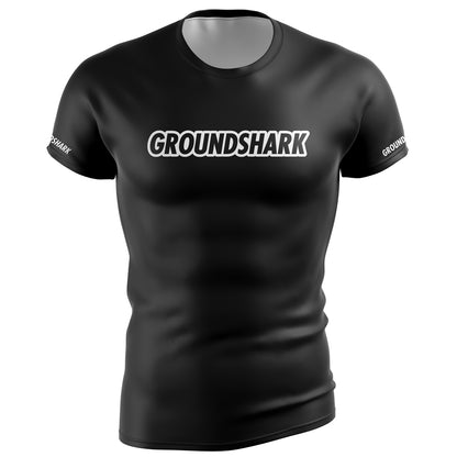 GROUNDSHARK Black Outlined - Jiu Jitsu Short Sleeve BJJ Rashguard