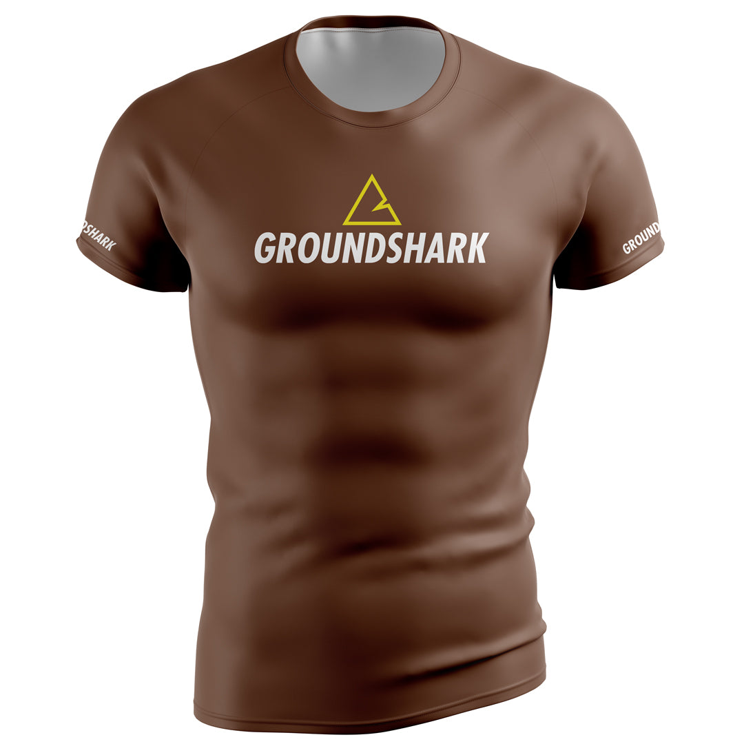 GROUNDSHARK Ranked Brown - Jiu Jitsu Short Sleeve BJJ Rashguard