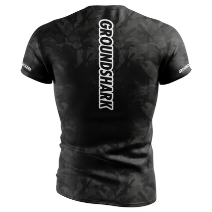 GROUNDSHARK Dark Camo - Men's Jiu Jitsu Short Sleeve BJJ Rashguard Back