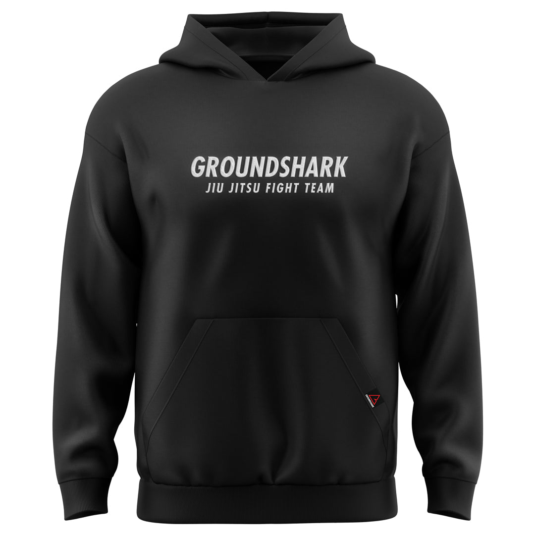 GROUNDSHARK Fight Team Pro Black - Jiu Jitsu BJJ Hoodie (Fully Embroidered)