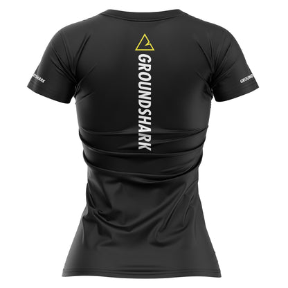 GROUNDSHARK Ranked Black - Jiu Jitsu Short Sleeve Women's BJJ Rashguard Back