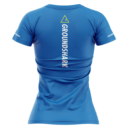 GROUNDSHARK Ranked Blue - Jiu Jitsu Short Sleeve Women's BJJ Rashguard Back