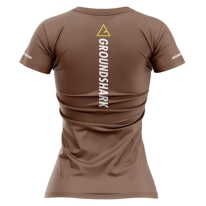 GROUNDSHARK Ranked Brown - Jiu Jitsu Short Sleeve Women's BJJ Rashguard Back