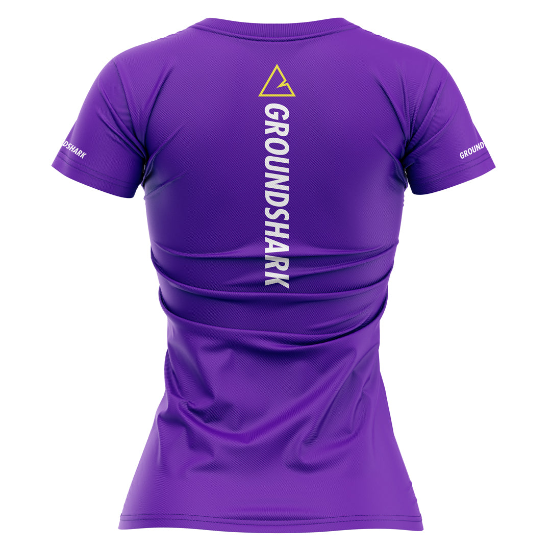 GROUNDSHARK Ranked Purple - Jiu Jitsu Short Sleeve Women's BJJ Rashguard Back