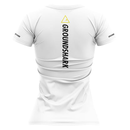 GROUNDSHARK Ranked White - Jiu Jitsu Short Sleeve Women's BJJ Rashguard Back