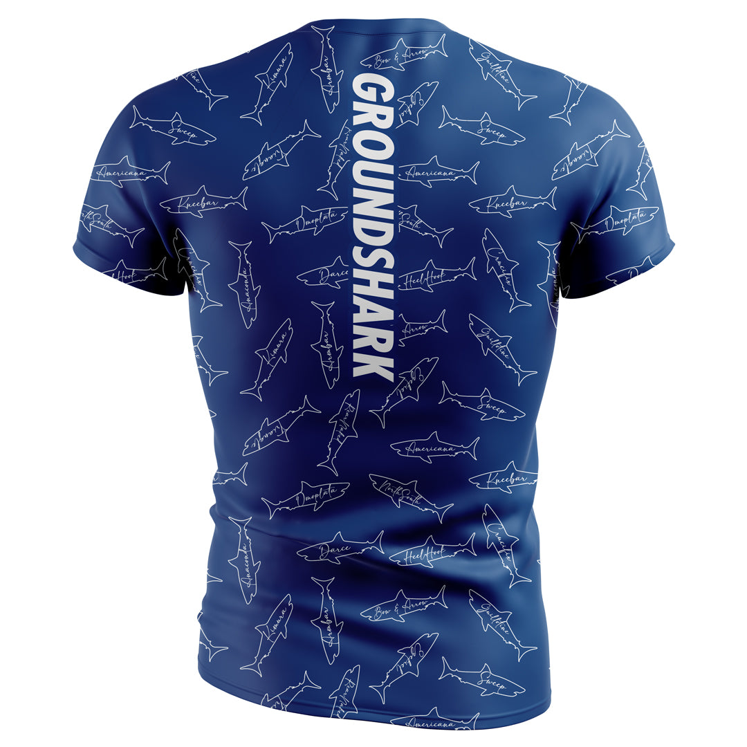 GROUNDSHARK Shiver Blue - Jiu Jitsu Short Sleeve BJJ Rashguard Back