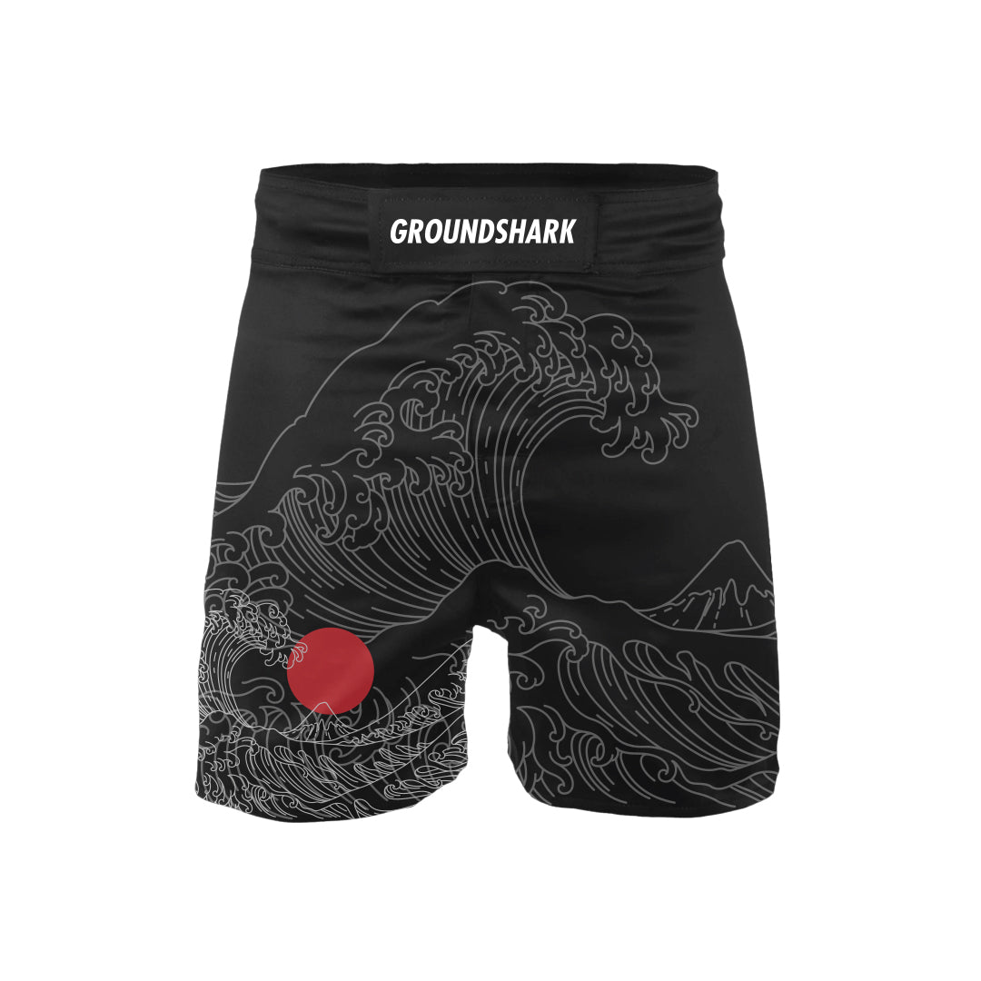 GROUNDSHARK Great Wave (Velcro) - Jiu Jitsu BJJ Nogi Shorts