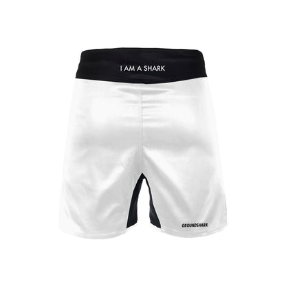 GROUNDSHARK White / Black (Velcro) - Jiu Jitsu BJJ Nogi Shorts Back