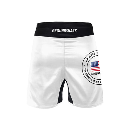 GROUNDSHARK USA White (Velcro) - Jiu Jitsu BJJ Nogi Shorts Back