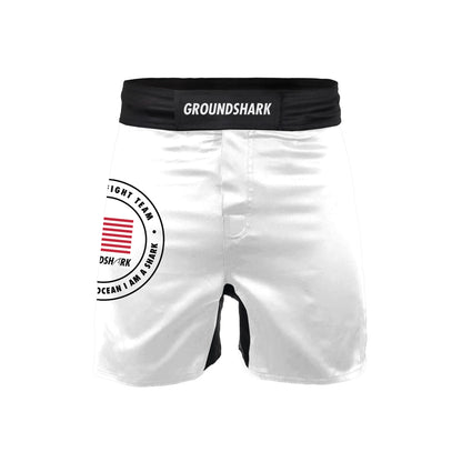 GROUNDSHARK USA White (Velcro) - Jiu Jitsu BJJ Nogi Shorts