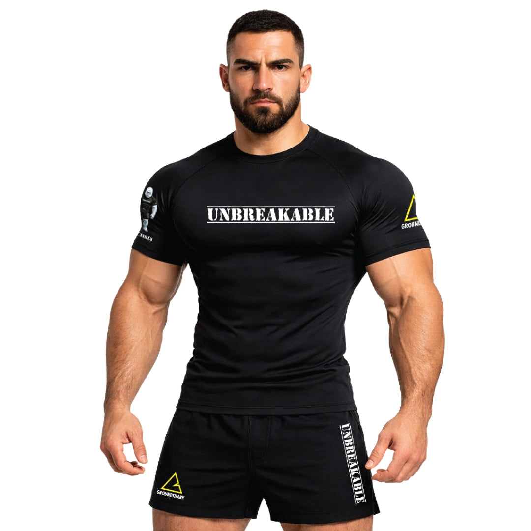 Vanilla Gorilla Set BJJ Short Sleeve Groundshark Rashguard & Shorts Front